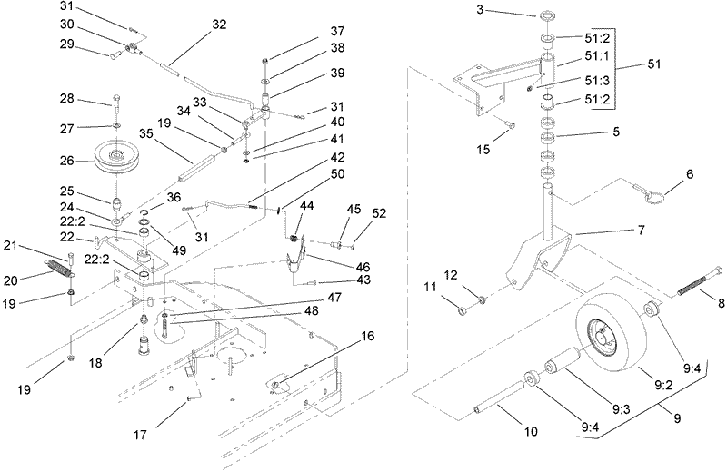 Front Caster and Blade Brake Assembly