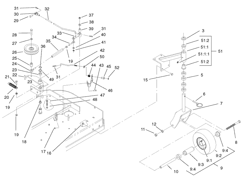 Front Caster and Blade Brake Assembly