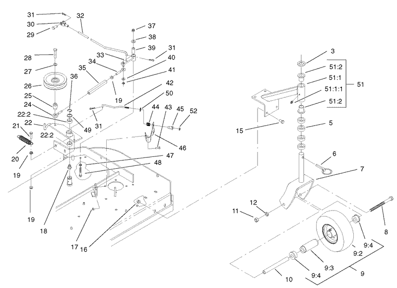 Front Caster and Blade Brake Assembly