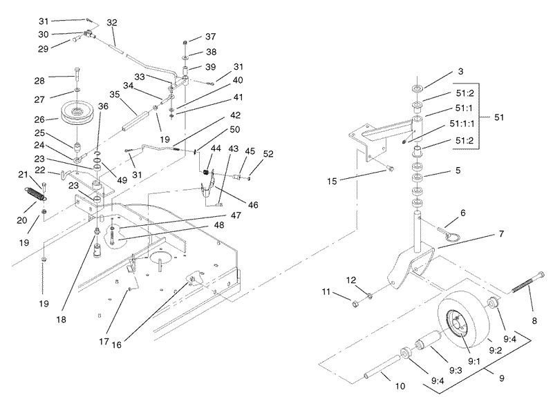 Front Caster and Blade Brake Assembly