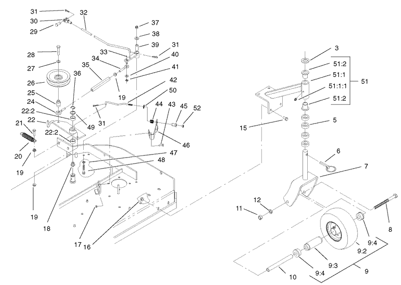 Front Caster and Blade Brake Assembly