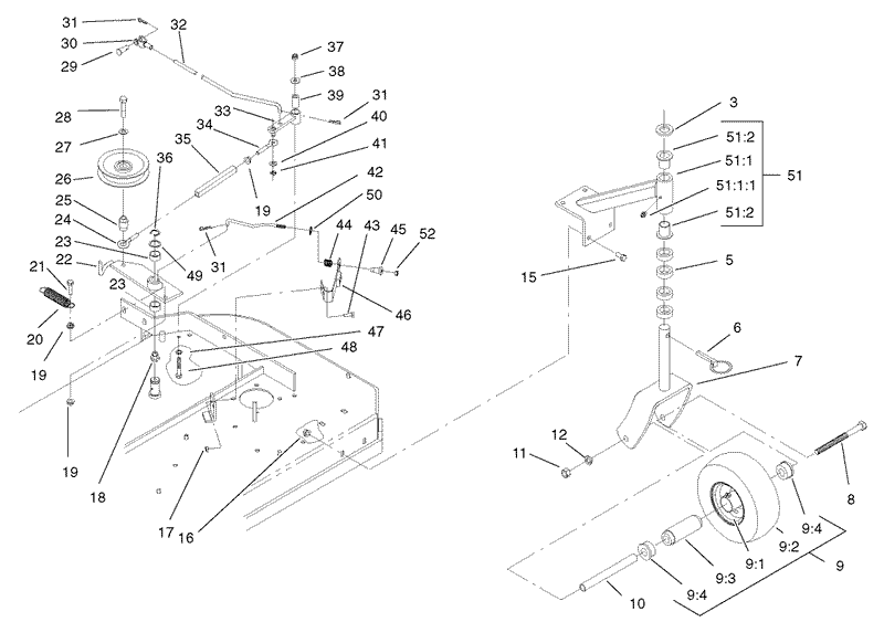 Front Caster and Blade Brake Assembly
