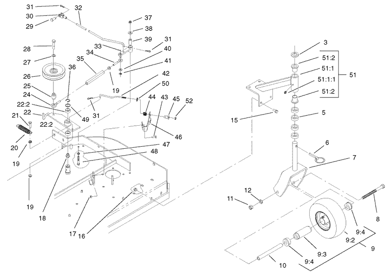 Front Caster and Blade Brake Assembly