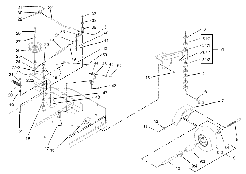 Front Caster and Blade Brake Assembly