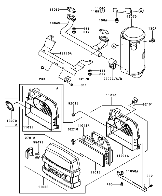 Air FilterMuffler Assembly Kawasaki FH451V BS04