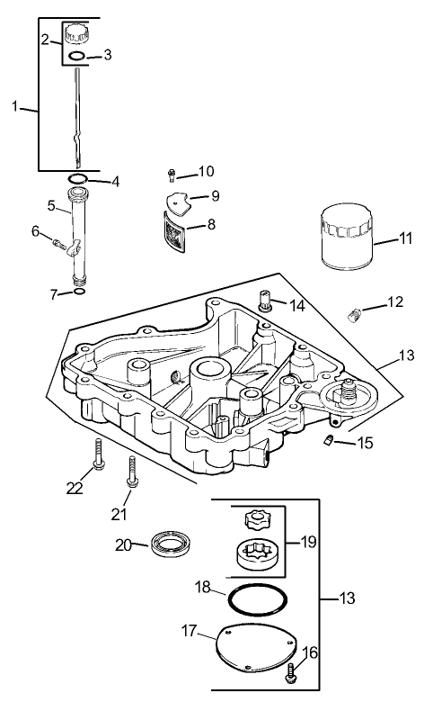 Oil Pan and Lubrication Assembly Kohler Model CV15T 41608