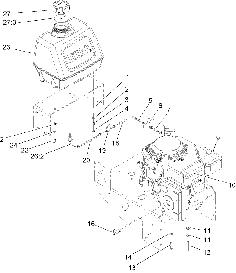 Engine and Fuel Tank Assembly