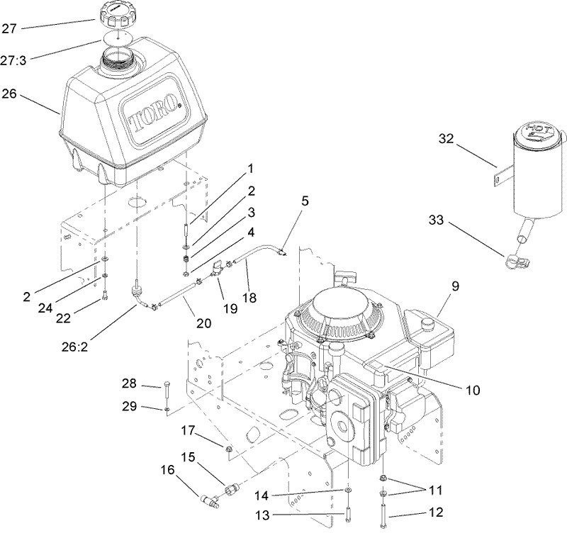 Engine and Fuel Tank Assembly
