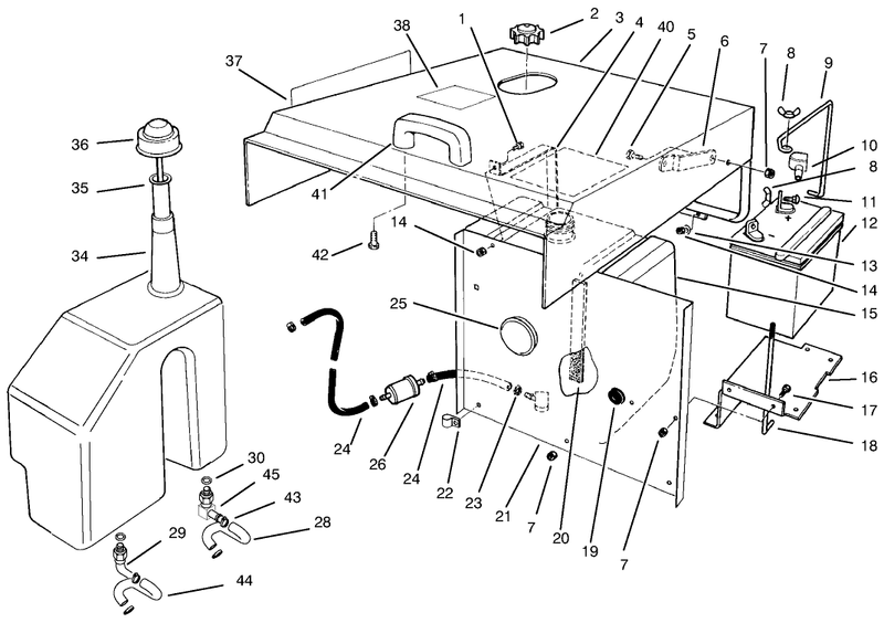 Hood Fuel Tank and Hydraulic Reservoir Assembly