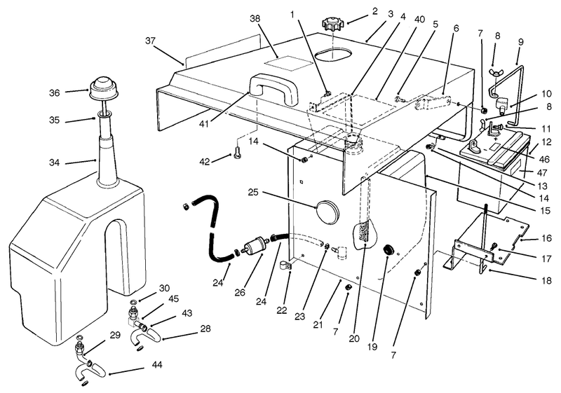 Hood Fuel Tank and Hydraulic Reservoir Assembly