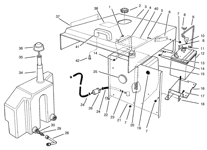 Hood Fuel Tank and Hydraulic Reservoir Assembly