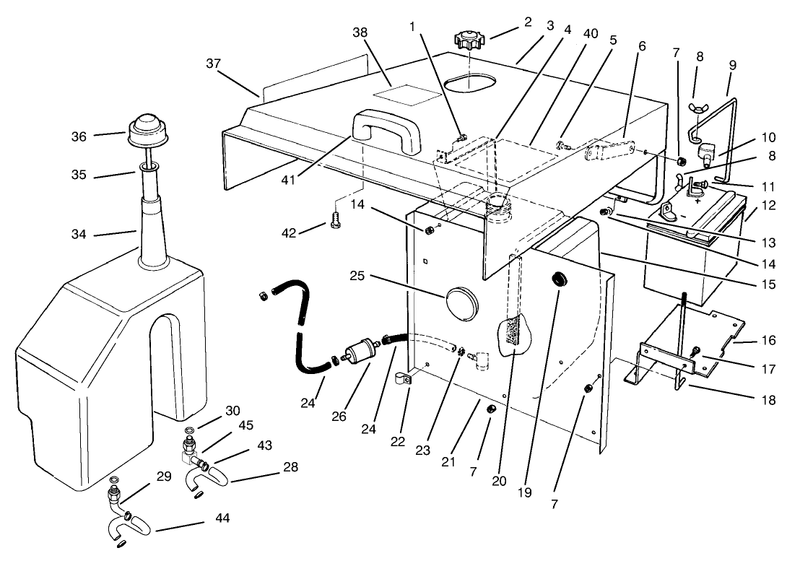 Hood Fuel Tank and Hydraulic Reservoir Assembly