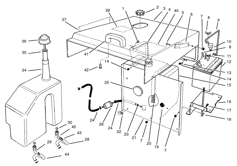 Hood Fuel Tank and Hydraulic Reservoir Assembly