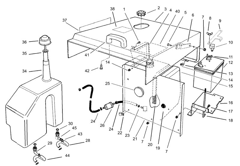 Hood Fuel Tank and Hydraulic Reservoir Assembly