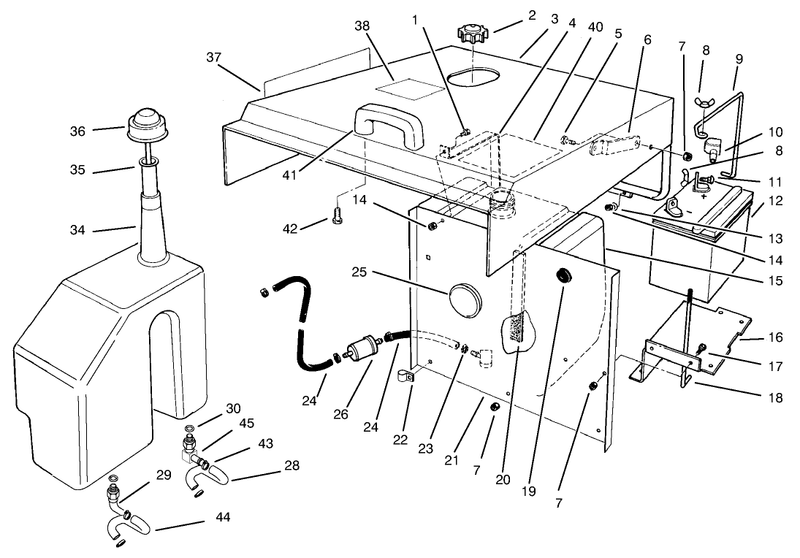 Hood Fuel Tank and Hydraulic Reservoir Assembly