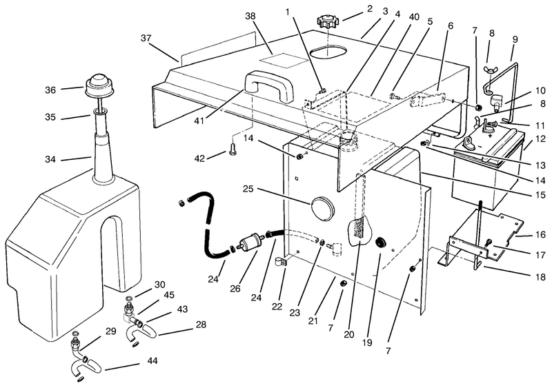 Hood Fuel Tank and Hydraulic Reservoir Assembly