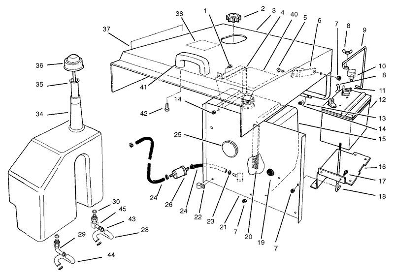 Hood Fuel Tank and Hydraulic Reservoir Assembly