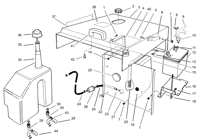 Hood Fuel Tank and Hydraulic Reservoir Assembly