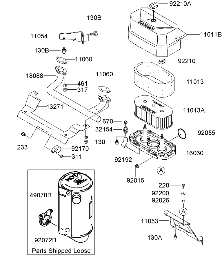 Air Filter and Muffler Assembly Kawasaki FH430V CS25