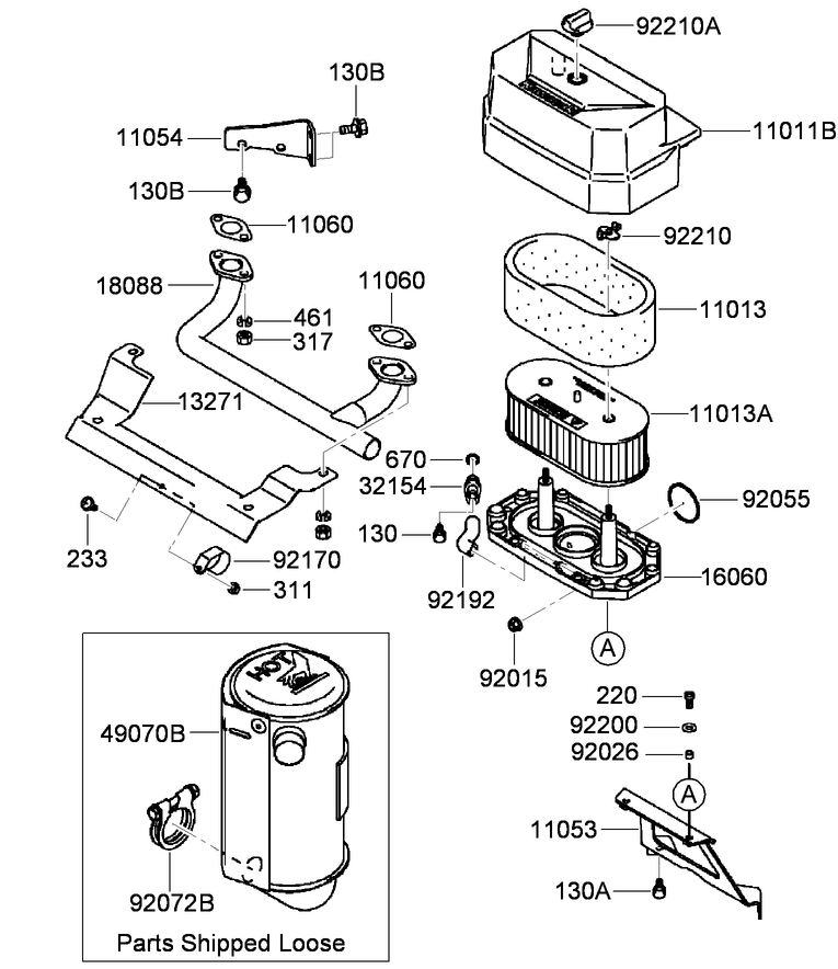 Air Filter and Muffler Assembly Kawasaki FH430V CS25