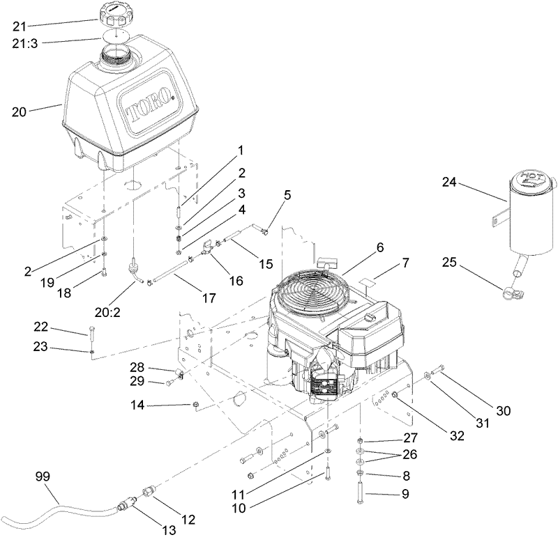 Engine and Fuel Tank Assembly