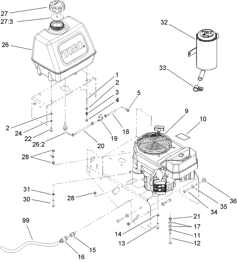Engine and Fuel Tank Assembly