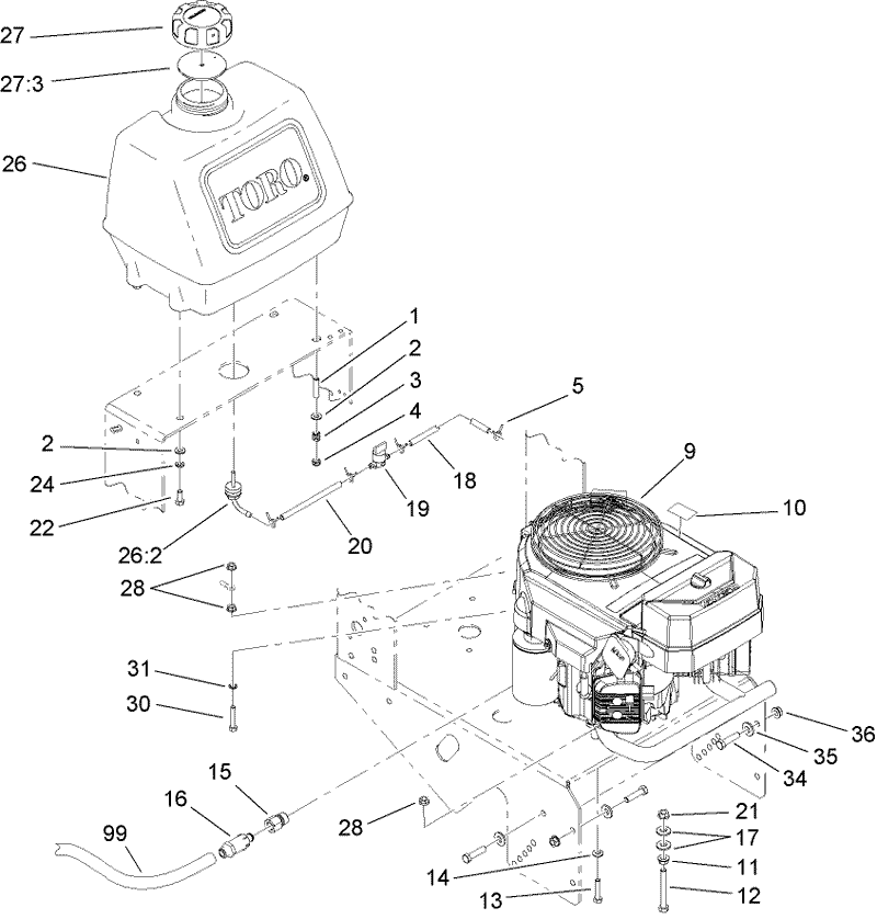 Engine and Fuel Tank Assembly