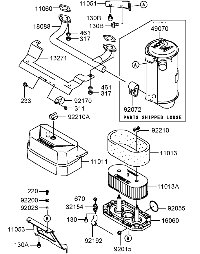 Air Filter and Muffler Assembly Kawasaki FH430V AS25