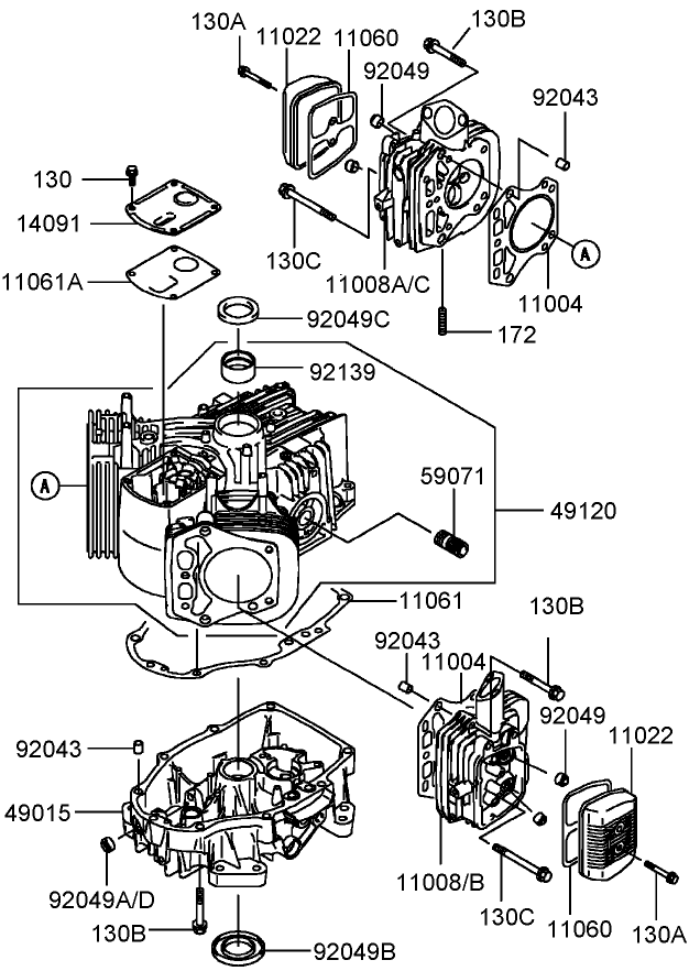 Cylinder and Crankcase Assembly Kawasaki FH430V AS25