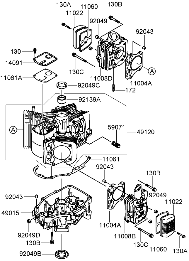 Cylinder and Crankcase Assembly Kawasaki FH430V CS25