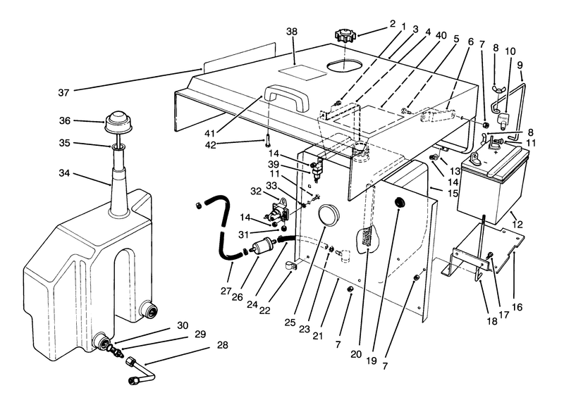 Hood Fuel Tank and Hydraulic Reservoir Assembly