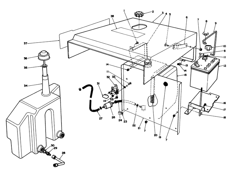 Hood Gas and Hydraulic Tank Assembly