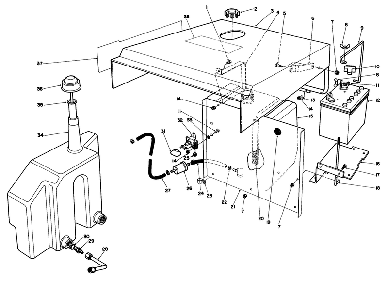 Hood Gas and Hydraulic Tank Assembly