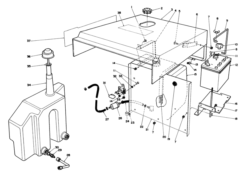 Hood Gas and Hydraulic Tank Assembly