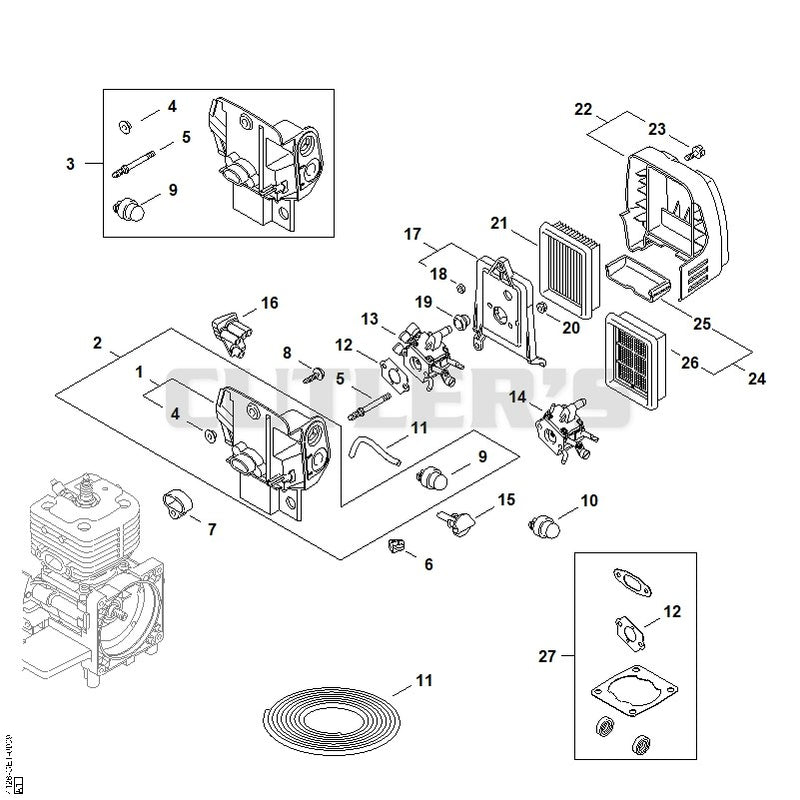 Carburetor housing, Air filter