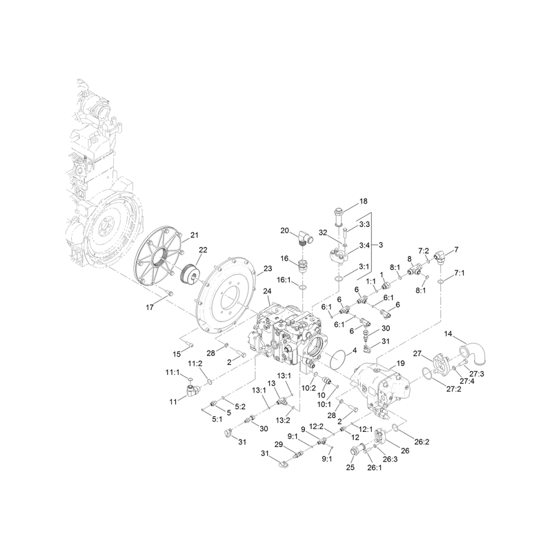 Engine Bell Housing and Hydraulic Pump Assembly