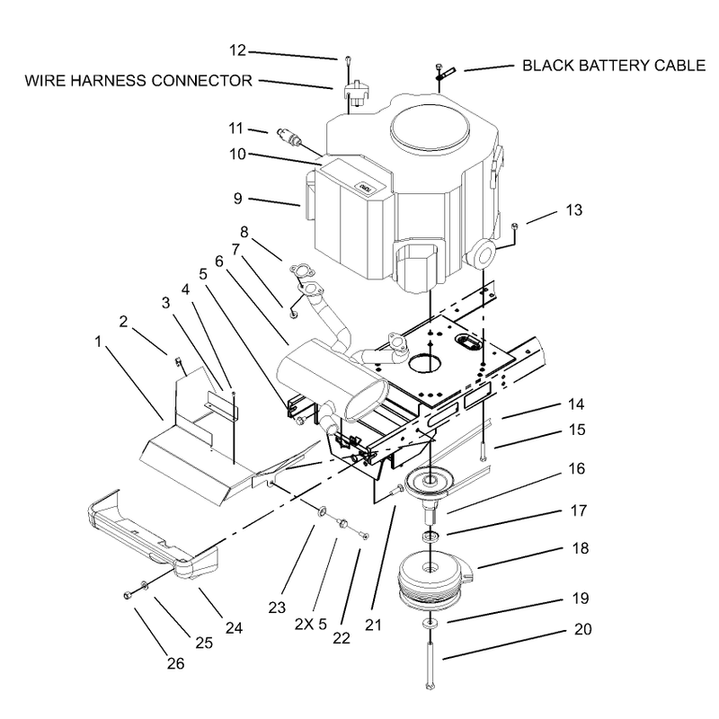 Twin Cylinder Engine Muffler and PTO Assembly
