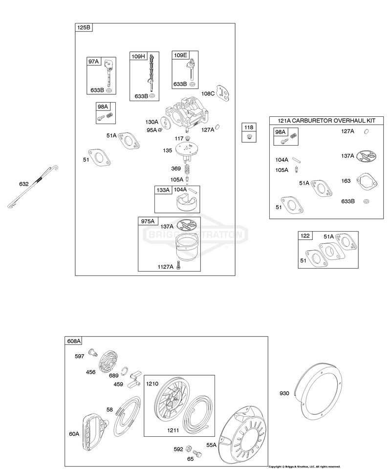 Carburetor, Kit - Carburetor Overhaul, Rewind Starter