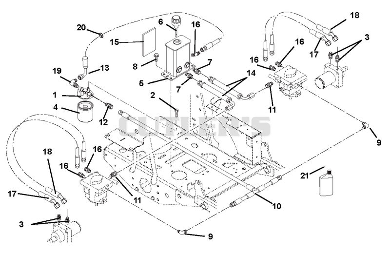 Hydraulic Tank, Filter, Motors And Pump to Tank Circuit