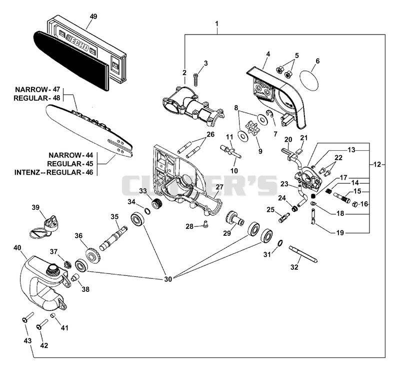 Gear Case, Auto-Oiler, Guide Bar, Chain S/N: 505900 - 999999