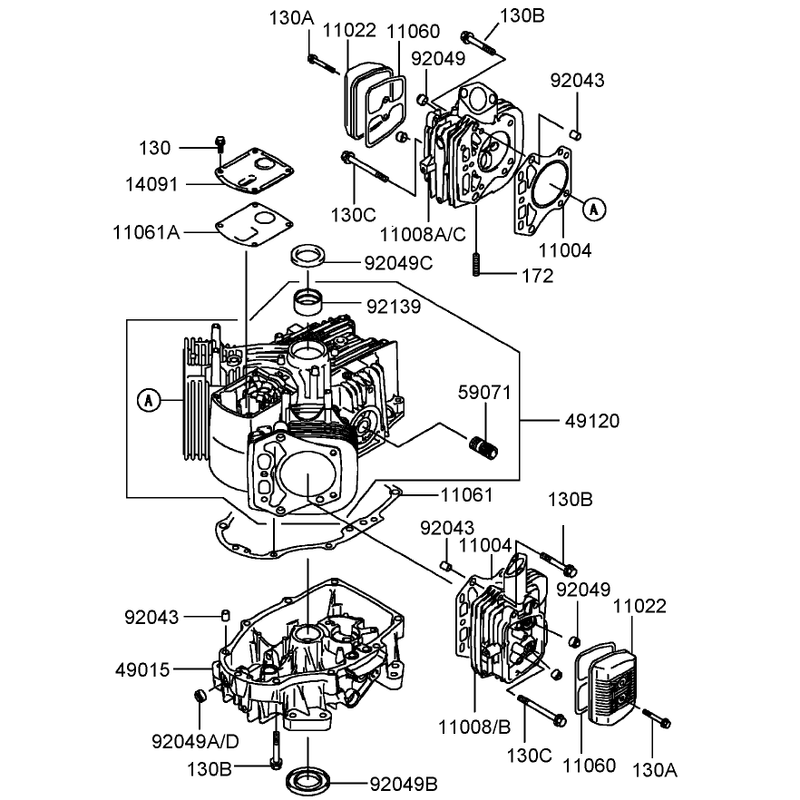 Cylinder and Crankcase Assembly Kawasaki FH430V-AS25