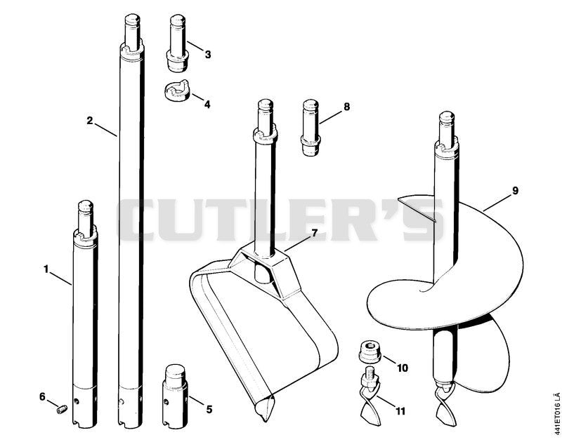Shank extensions, Planting hole drill, Planting auger