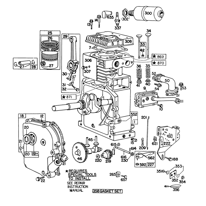 Engine Briggs & Stratton Model No. 190402 Type 0989-01 (8 H.p. Snowthrower Model 38150)