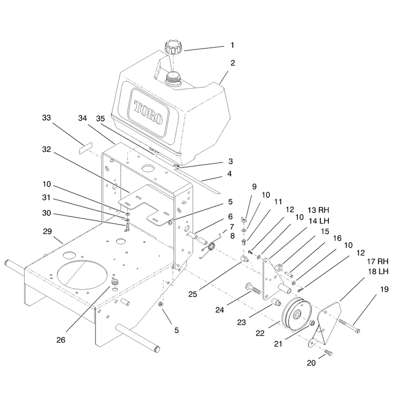 Fuel Tank and Idler Bracket Assembly