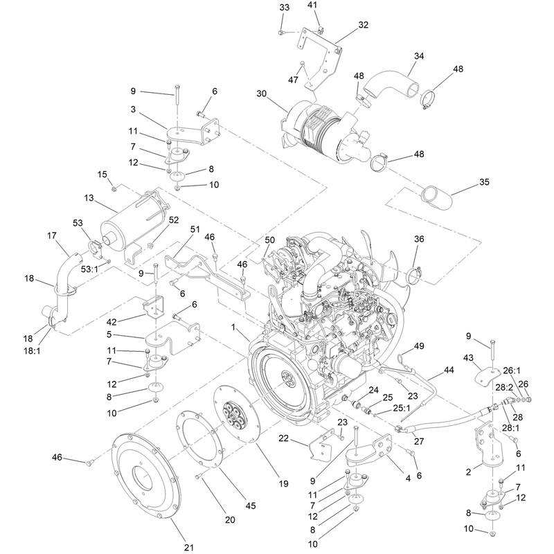 Engine and Muffler Assembly