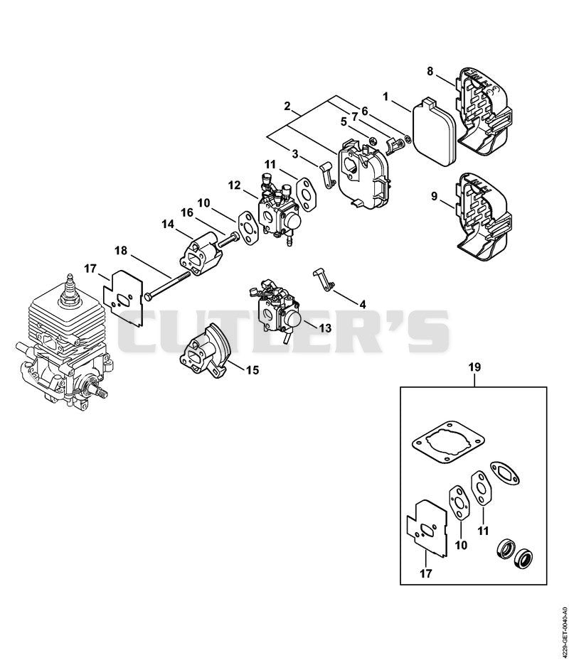 Carburetor, Air filter BG 45-Z