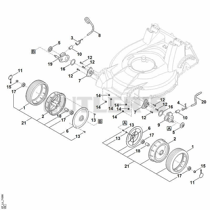 Front height adjustment, front wheel