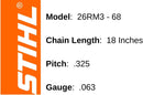Stihl 3689 005 0068 Chainsaw 18" Chain, .235 Pitch, .063 Gauge