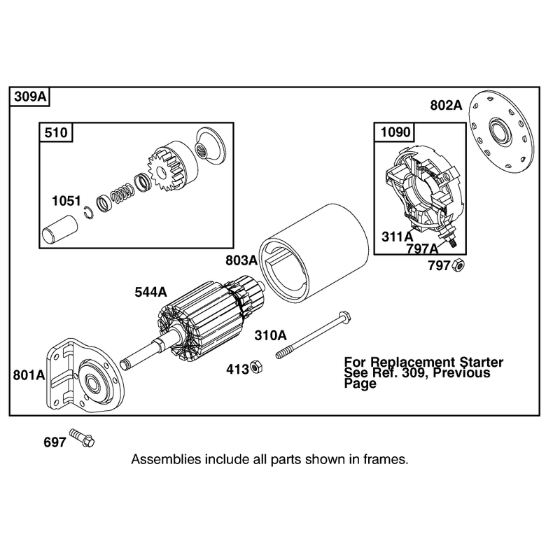 Replacement Starter Motor Assembly Briggs and Stratton 303447-1314-E1