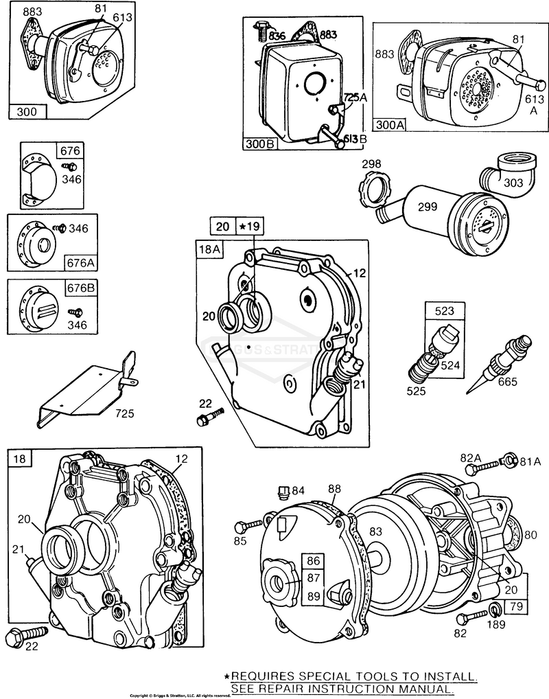 Mufflers,Gear Case,Crankcase